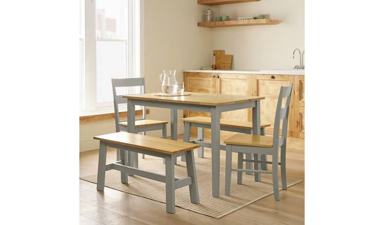 Argos Home Chicago Ext Grey Dining Table, 2Benches & 2Chairs