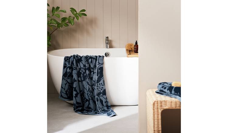 Habitat Foliage Bath Towel - Navy