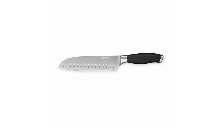 Tower Soft Grip Santoku Knife - Black & Silver