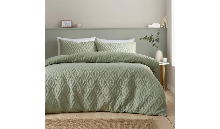 Catherine Lansfield Jacob Geo Duvet Cover Set - Double - Sage Green