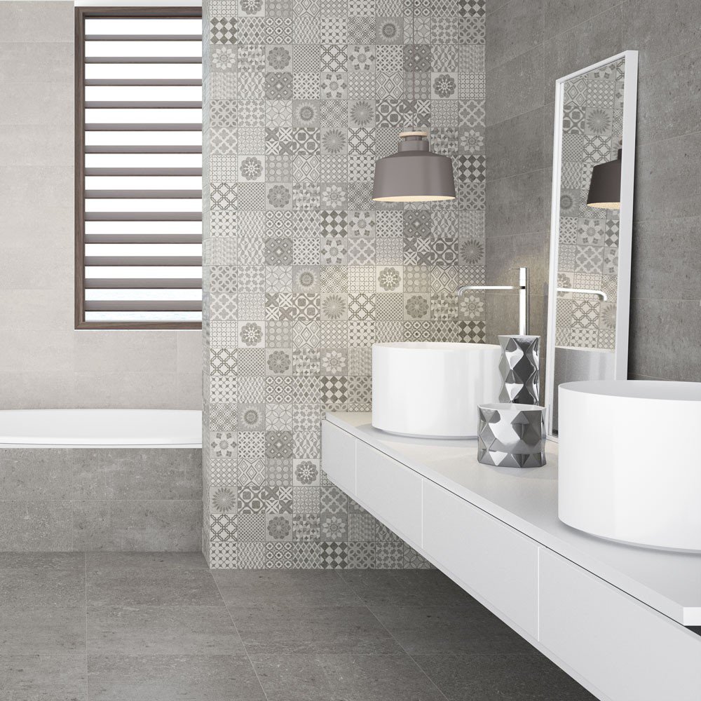 Ceramic Stone Effect Floor Tile - Natural Grey