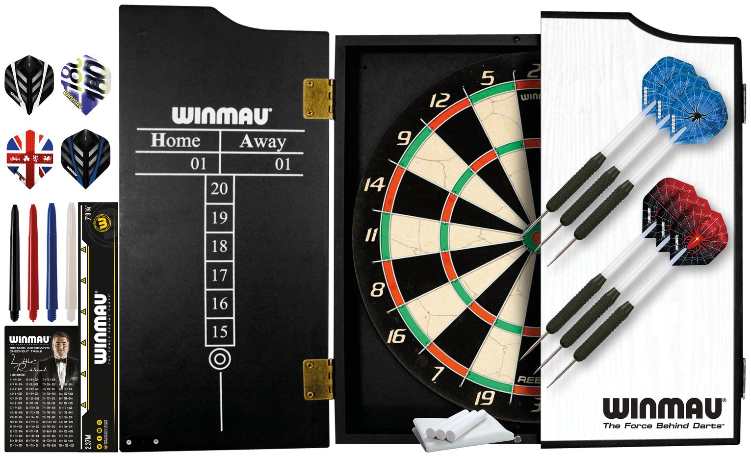 Winmau Rebel Dartboard, Cabinet, 2 Darts Sets & Accessories