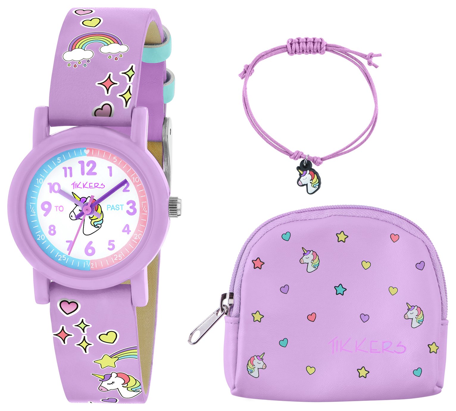 Tikkers Lilac Unicorn Watch, Necklace and Purse Set