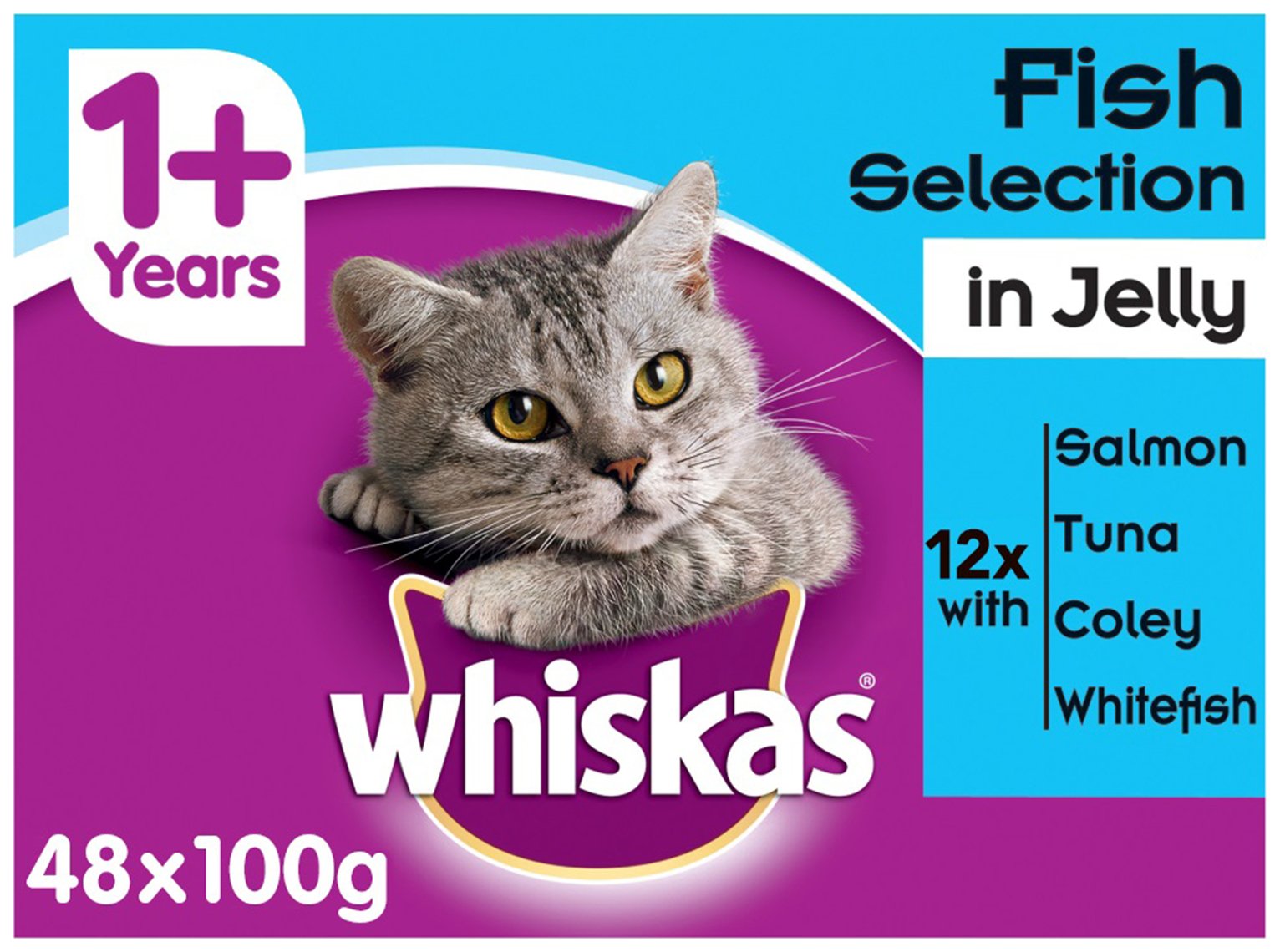 WHISKAS 1+ Adult Cat Pouches Fish in Jelly - 48x100g