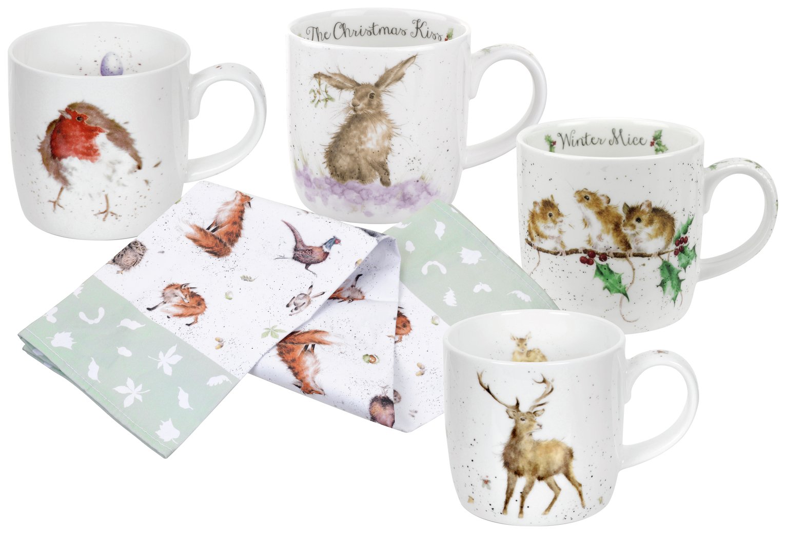 Royal Worcester Set of 4 Wrendale Christmas Mugs & Tea Towel Review