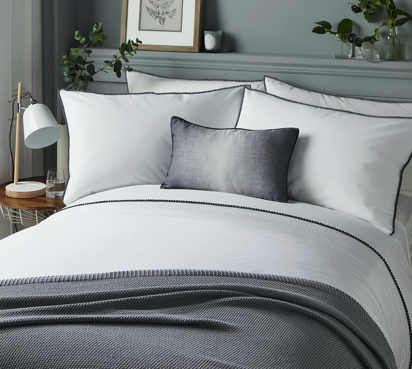 Serene Pom Pom White and Grey Bedding Set - Single