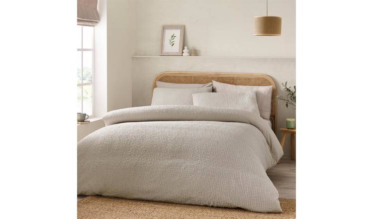 Catherine Lansfield Crinkle Seersucker Duvet Cover Set - Super King - Natural