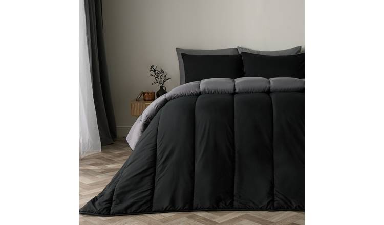 OHS Reversible 10.5 Tog Coverless Duvet Set Bedding Black/Grey - Double