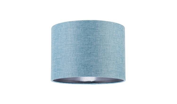 Happy Homewares Sleek Blue Nova Plain Linen Fabric Drum Lampshade - 25cm
