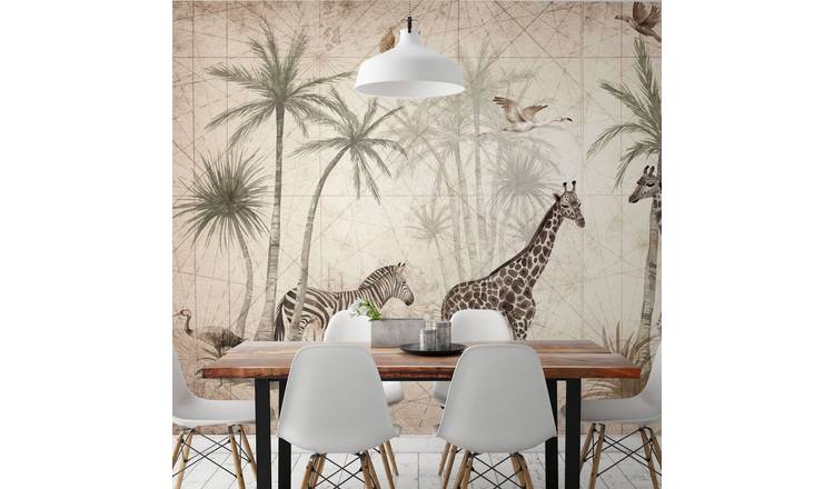 Grandeco Animal Jungle Giraffe and Zebra 7 Lane Wallpaper Mural - 3.71 x 2.8m