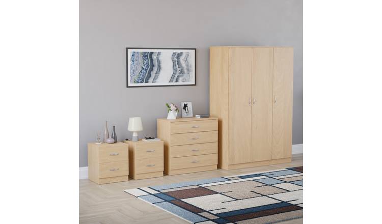 Vida Designs Riano Bedroom Set (Bedsides, 4 Drawer Chest, 3 Door Wardrobe)- Pine