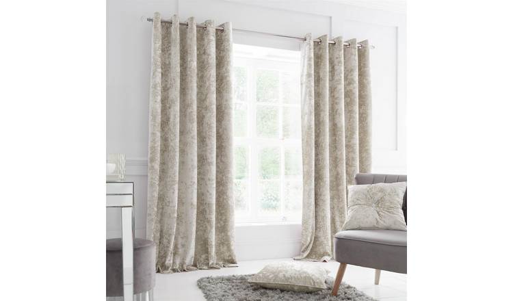 Catherine Lansfield Crushed Velvet Eyelet Curtains - Natural - 168 x 137cm