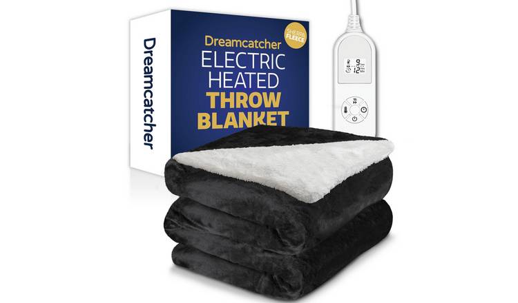 Dreamcatcher Sherpa Polyester Heated Throw Electric Blanket 160 x 120cm - Black