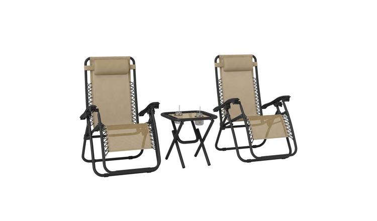 Outsunny 3 Piece Foldable Reclining Garden Sun Lounger - Beige