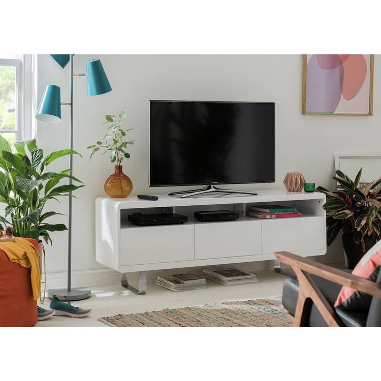 Argos Home Sleigh 2 Door 1 Drawer TV Unit  - White Gloss 0