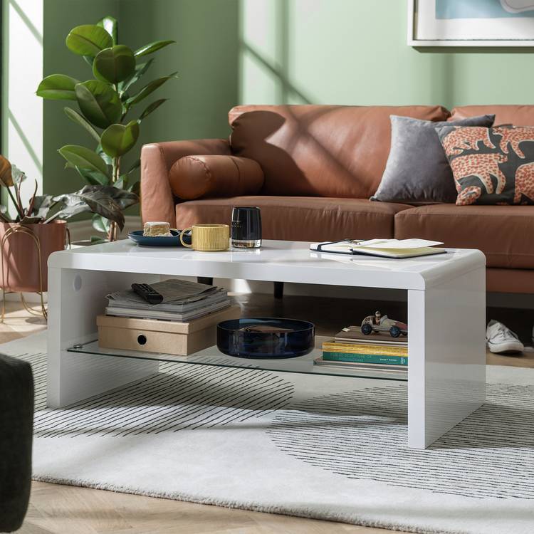 Argos Home Sleigh 1 Shelf Coffee Table - White Gloss 0