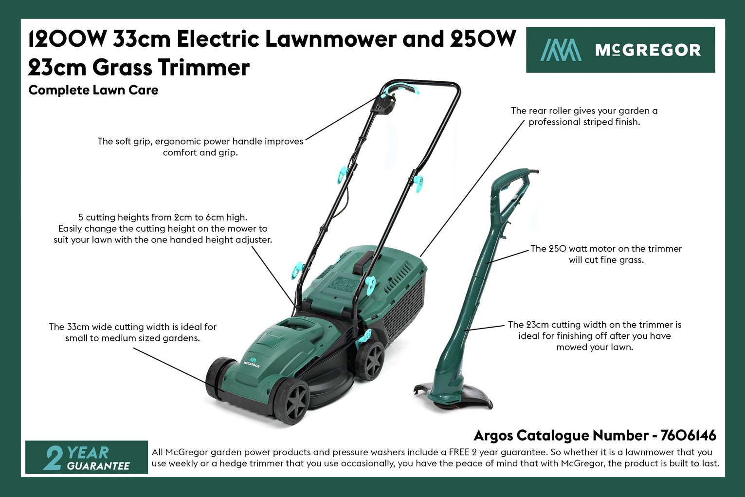 McGregor 33cm Corded Rotary Lawnmower 1200W and Trimmer 250W Reviews
