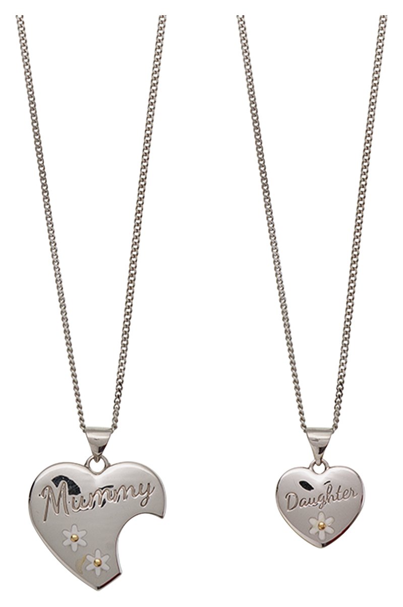 Moon & Back Silver Mum & Daughter Pendant Necklace