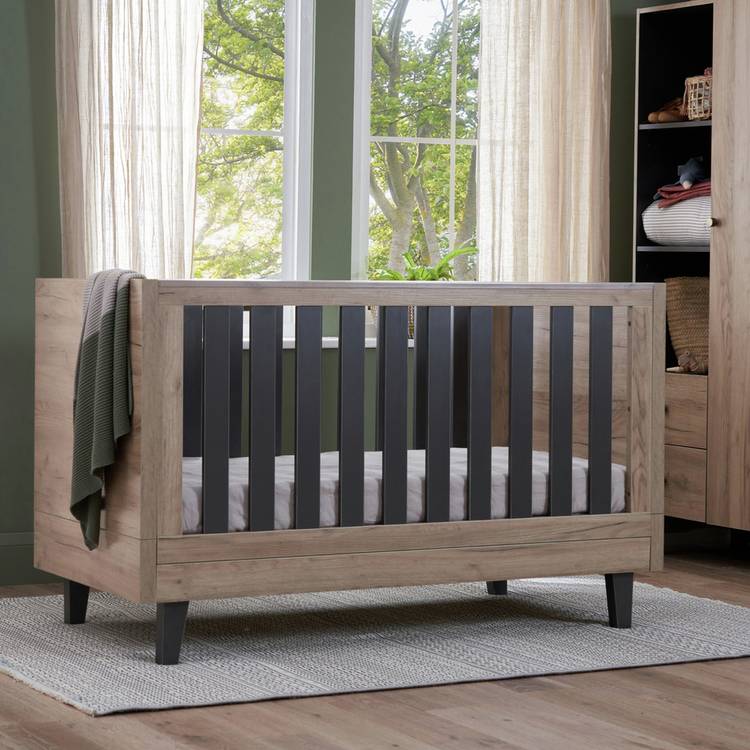 Tutti Bambini Como Nursery Cot Bed - Oak & Slate Grey 0