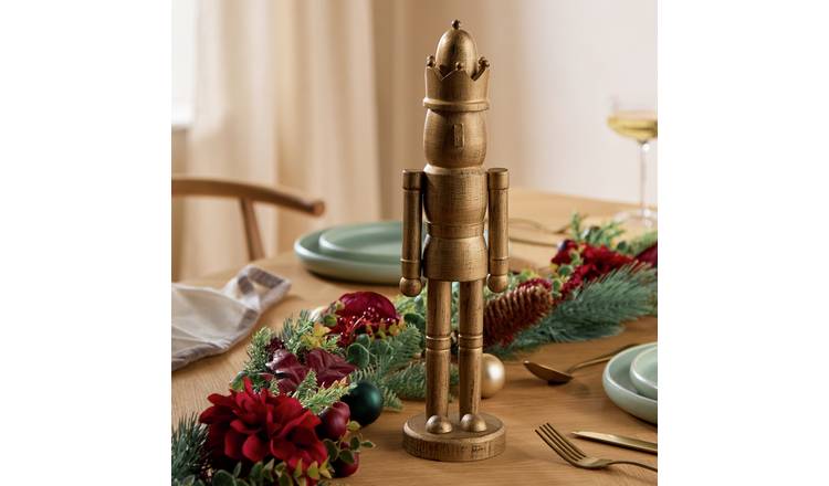 Habitat Gold Coloured Wooden Nutcracker Christmas Decoration