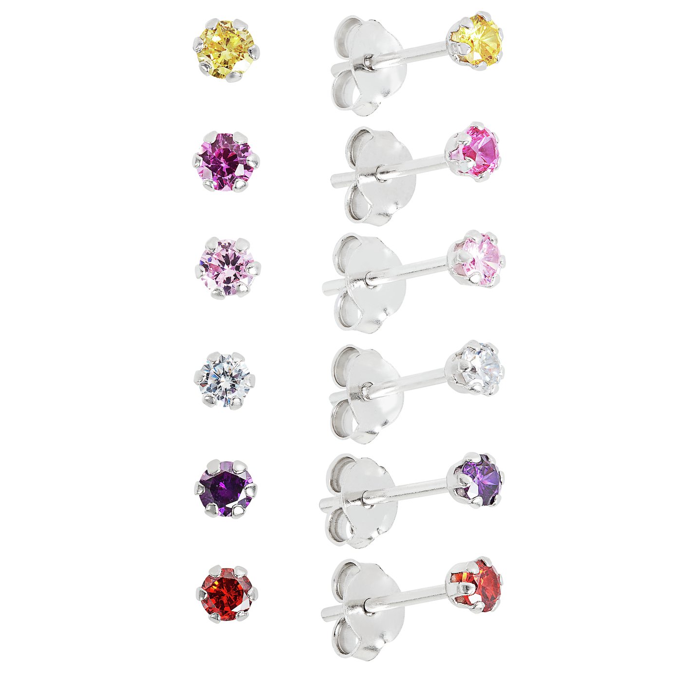 Revere Sterling Silver Cubic Zirconia Stud Earrings Set of 6