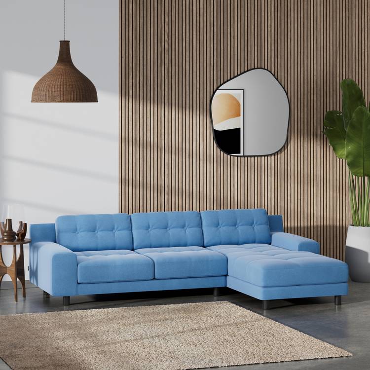 Habitat Hendricks Right Hand Corner Sofa -Sky Blue-Black Leg 0