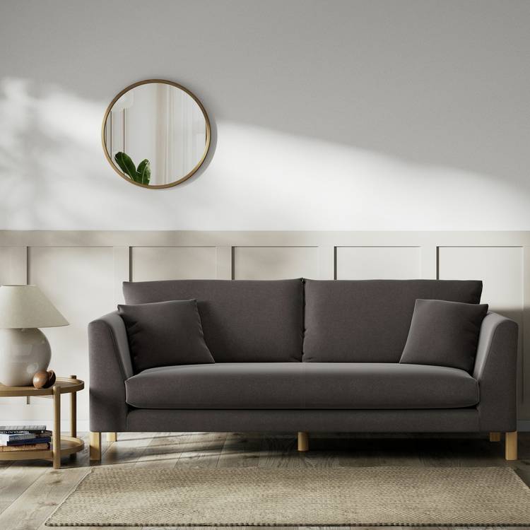 Habitat Aston Velvet 3 Seater Sofa - Slate Grey - Ash Leg 0
