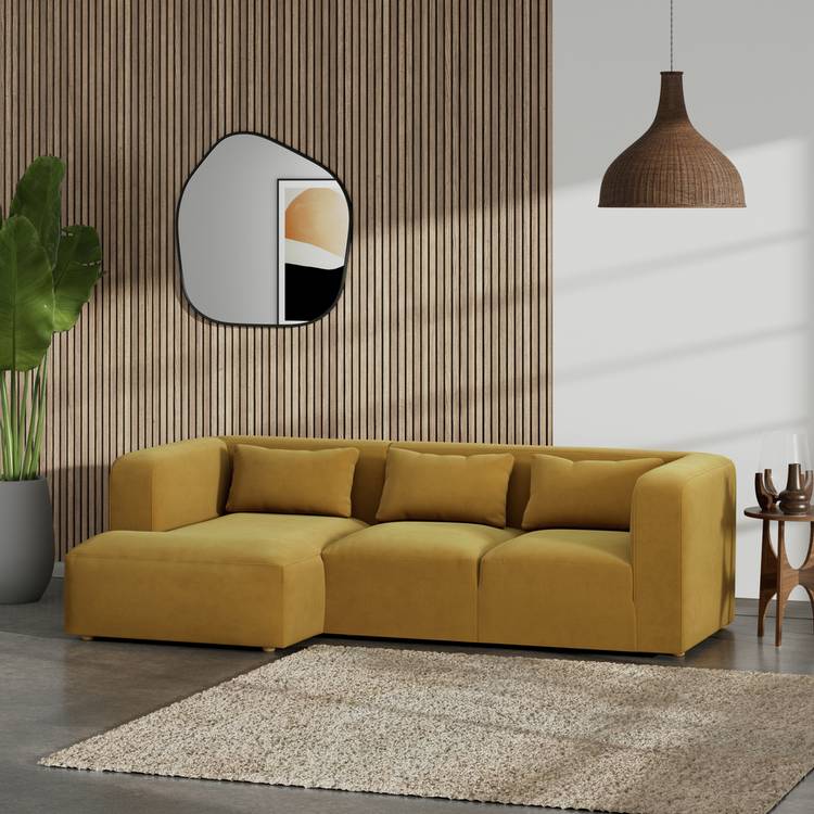 Habitat Lars Left Hand Corner Sofa - Gold - Ash Leg 0