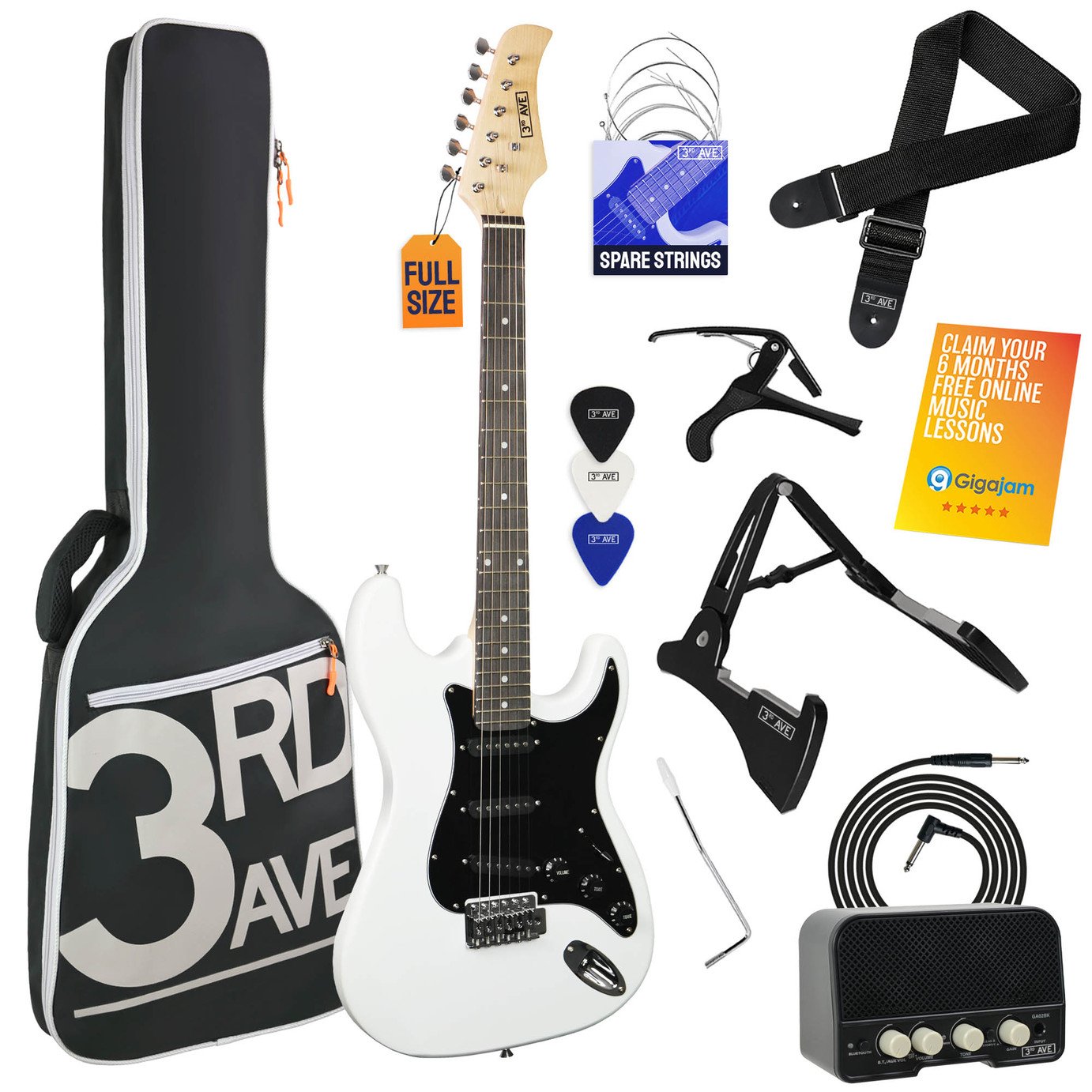 3rd Avenue Full Size 4/4 Electric Guitar Bundle – White