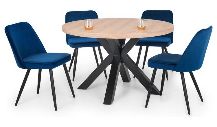 Julian Bowen Berwick Oak Dining Table & 4 Blue Chairs