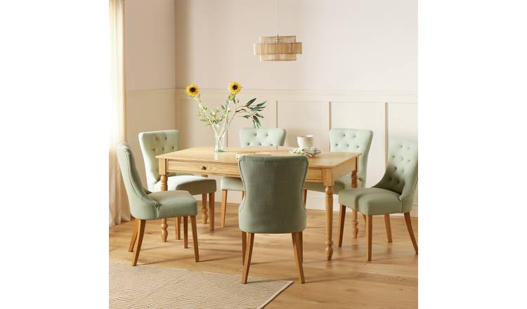 Argos Home Bess Oak Dining Table & 6 Green Chairs