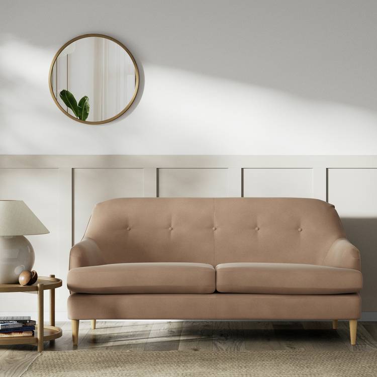 Habitat Frome Velvet 2 Seater Sofa - Latte - Ash Leg 0