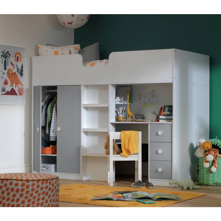 Habitat Jackson Shorty Highsleeper Bed Frame With Mattress - White & Grey 0