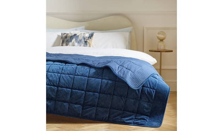 Habitat  Velvet Quilted Bedspread - Navy - 220x200cm