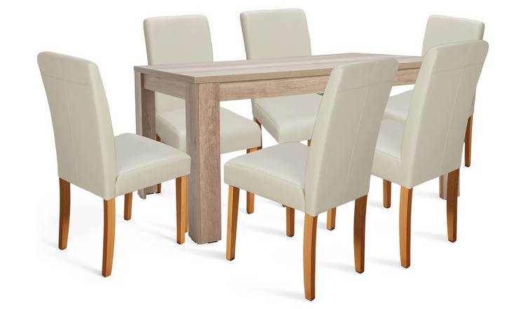 Argos Home Preston Wood Effect Dining Table & 6 Cream Chair