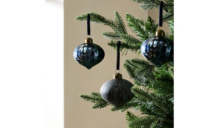 Habitat Pack of 3 Glass Christmas Baubles - Navy Blue
