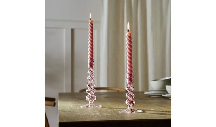 Habitat Swirled Glass Small Candle Stick - Red & Pink