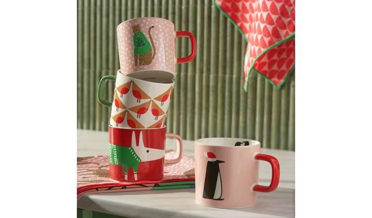 Habitat x Scion Christmas Set of 4 Stoneware Mugs