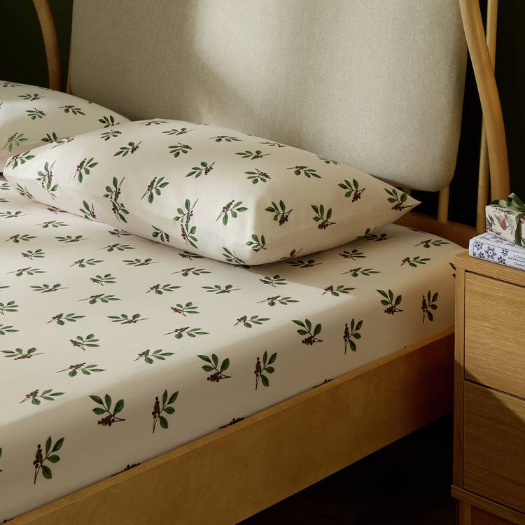 Argos Home Foliage Printed Cream Fitted Sheet - King size 0
