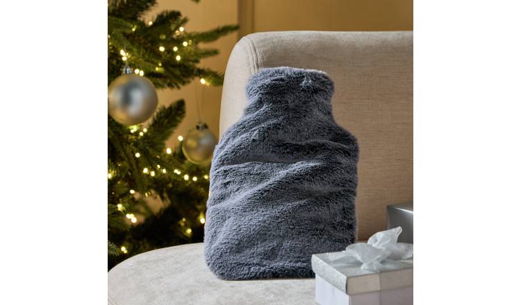 Habitat 1L Hot Water Bottle with Grey Faux Fur Cover