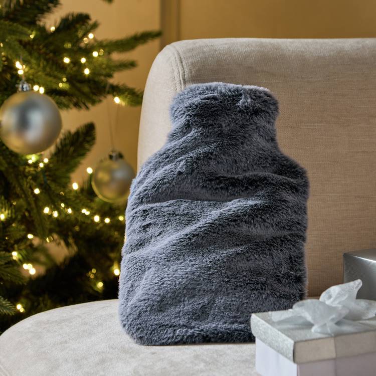 Habitat 1L Hot Water Bottle with Grey Faux Fur Cover 0