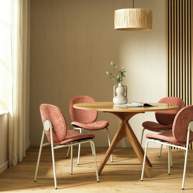 Habitat Austin Oak Dining Table & 4 Pink Chairs 0