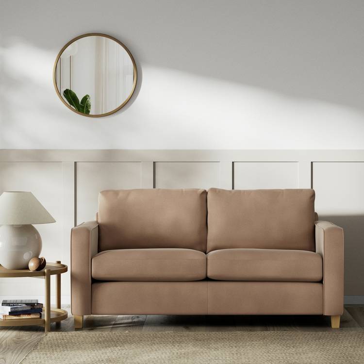 Habitat Flint Velvet 2 Seater Sofa Bed - Latte - Ash Leg 0