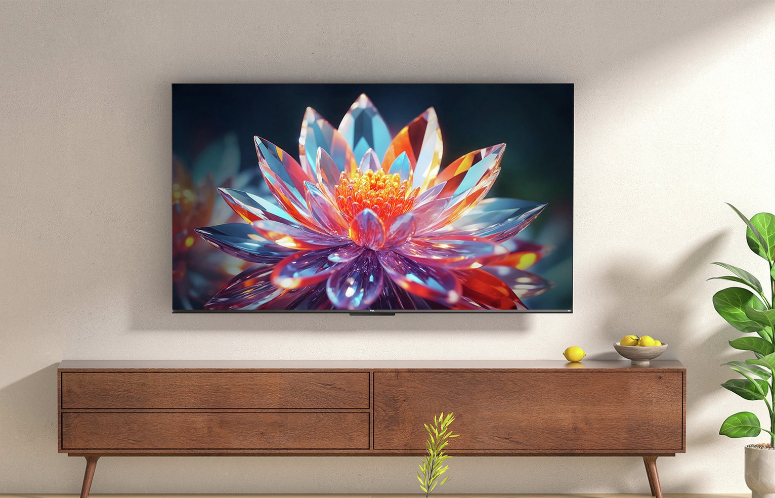 TV on a wall in a room set