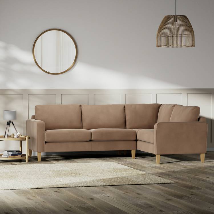 Habitat Flint Velvet Right Hand Corner Sofa- Latte - Ash Leg 0