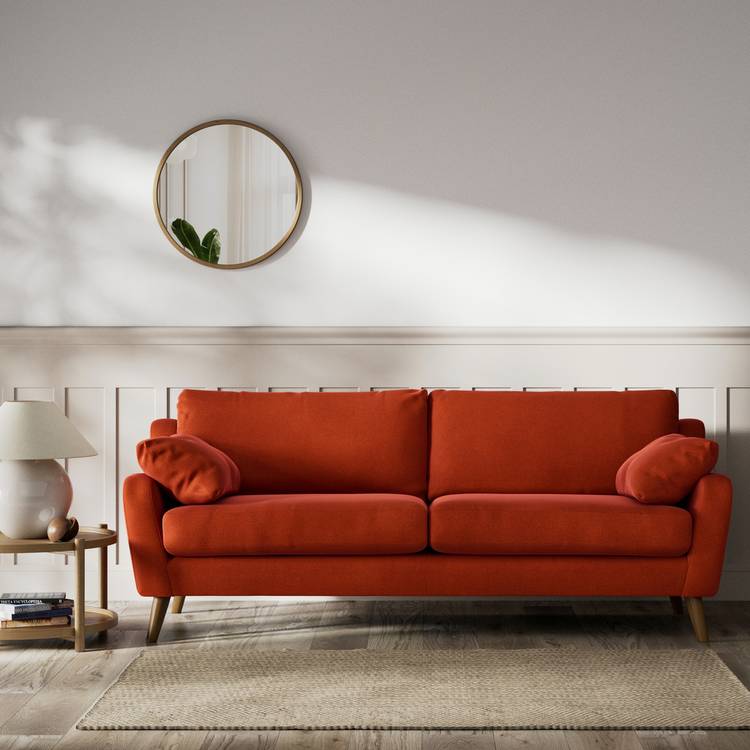 Habitat Lomond Velvet 4 Seater Sofa - Orange - Dark Leg 0