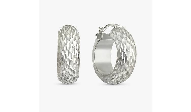 Revere Sterling Silver Diamond Cut Hoop Earrings