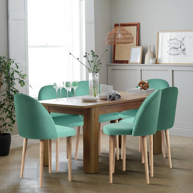 Argos Home Miami Oak Dining Table & 4 Green Chairs 0