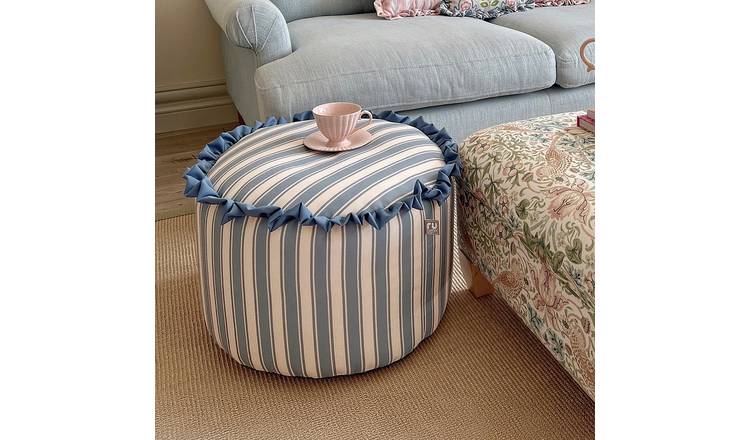 rucomfy Fabric Pouffe - Blue & White