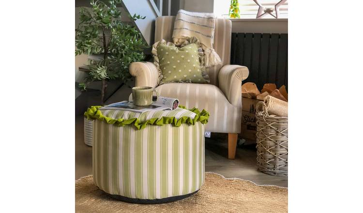 rucomfy Fabric Pouffe - Green & White